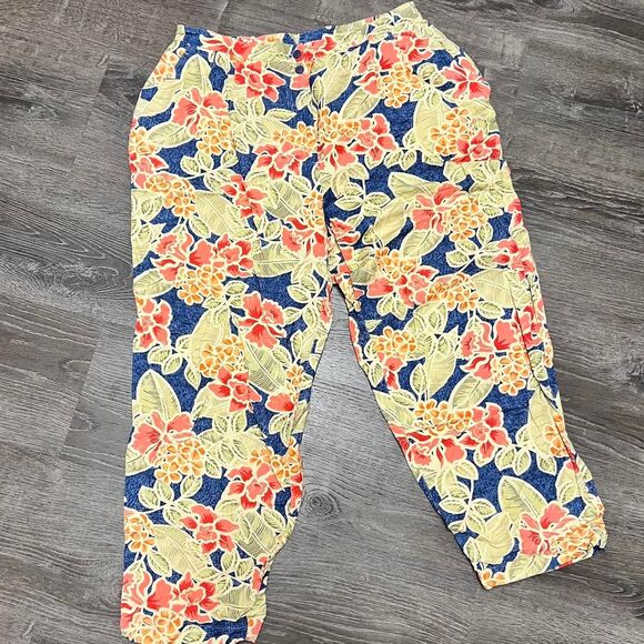 Talbots Plus Tropical Floral Print Linen blend Pants - Picture 3 of 6